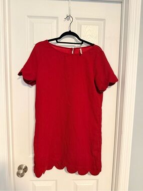 mittoshop Red Scallop Hem Short Sleeve Dress
